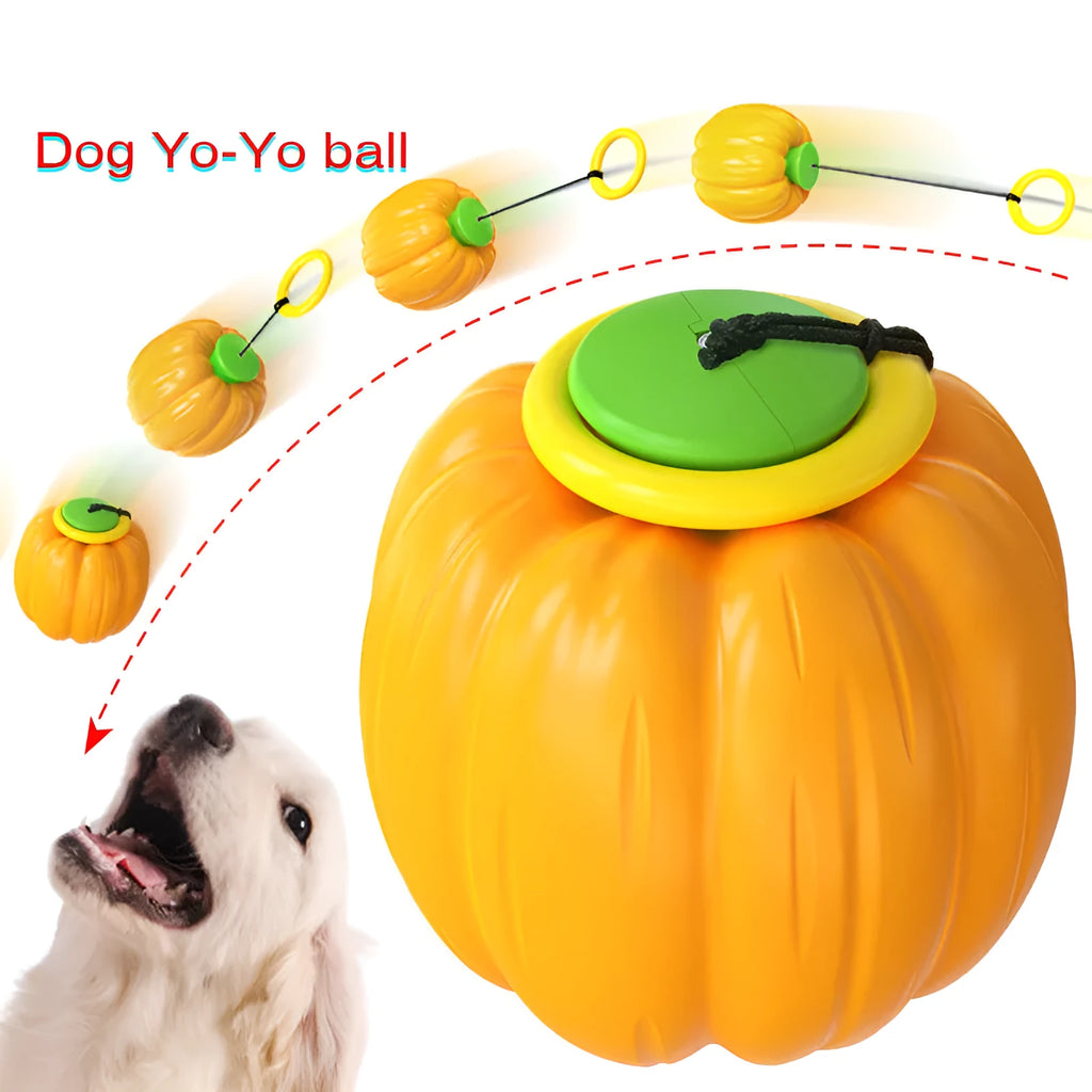 Green plastic squeaky pumpkin dog chew ball toy for small dogs measuring 68mm