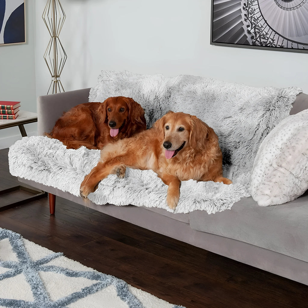 Plush waterproof double layer dog cushion in dark gray cloth material