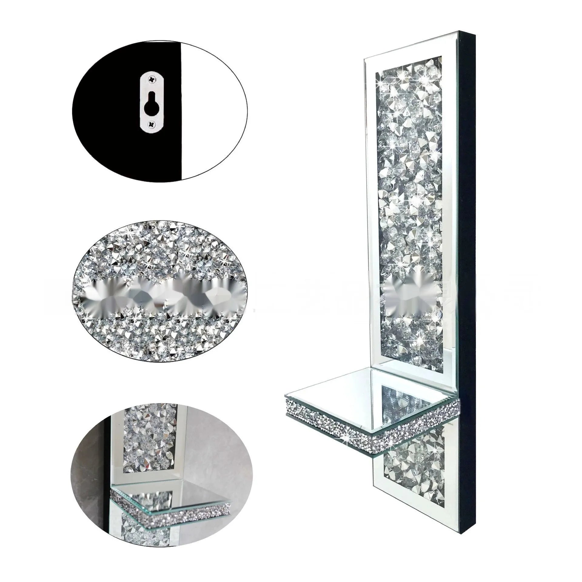 Pair of silver mirror finish glass wall candle holders with modern simple design