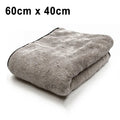 Microfiber car wash towel shown in three size options: 75cm by 35cm, 60cm by 40cm, and 100cm by 40cm.