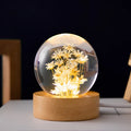 60mm dandelion crystal ball night light with beech wood base and preserved flowers inside transparent resin sphere