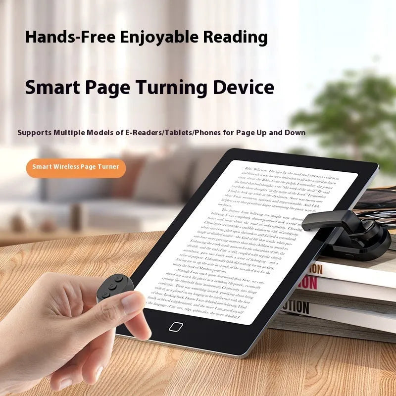 Smart wireless page turner remote control for tablets with clicker devices in black, white, and pink ABS plastic