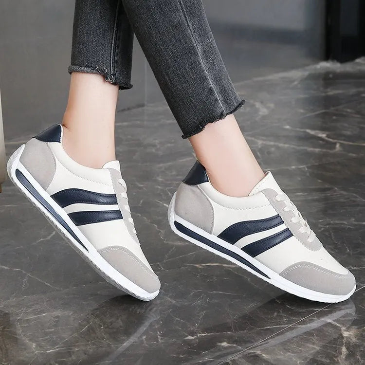 Red and blue lace-up running sneakers with PU mesh upper and rubber soles for leisure wear