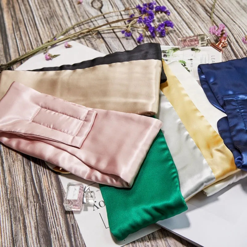 Mulberry silk sleep eye mask shown in one of seven available colours for light blocking