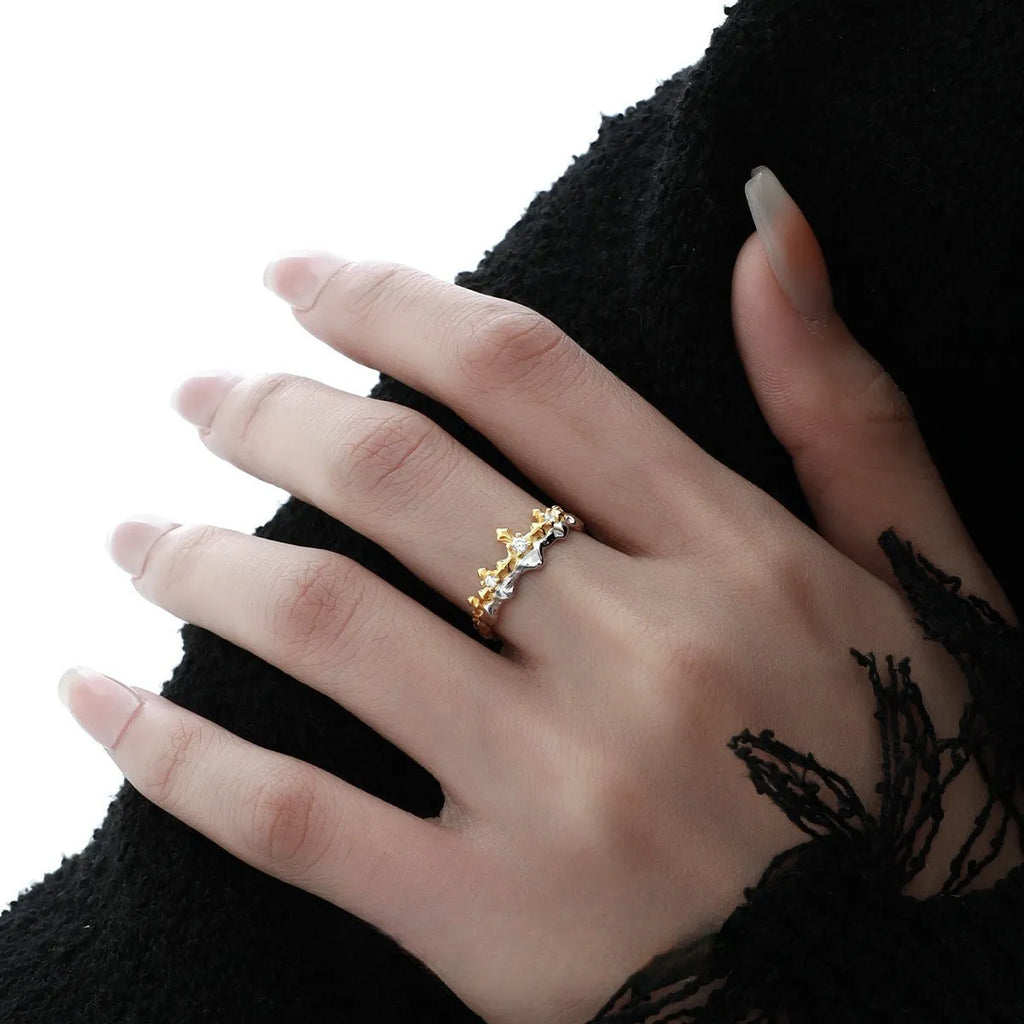 Adjustable opening silver couple ring with electroplated white gold or black gold finish