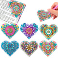 Six PU leather handmade bookmarks with stick-on crystals and floral cornerite decorations