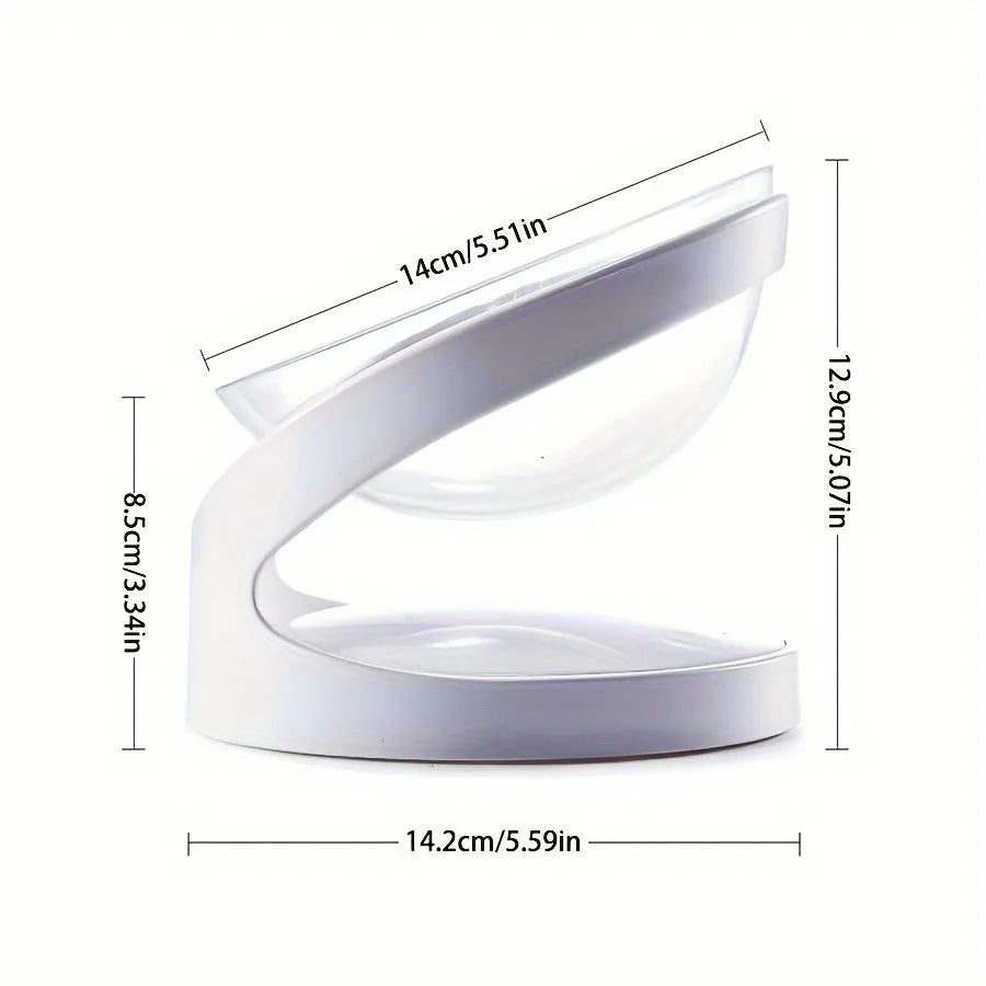 Clear white elevated cat food bowl with ergonomic tilt design for neck protection