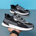 Men's colour block mesh sneakers in black, grey and white colour options with lace-up design