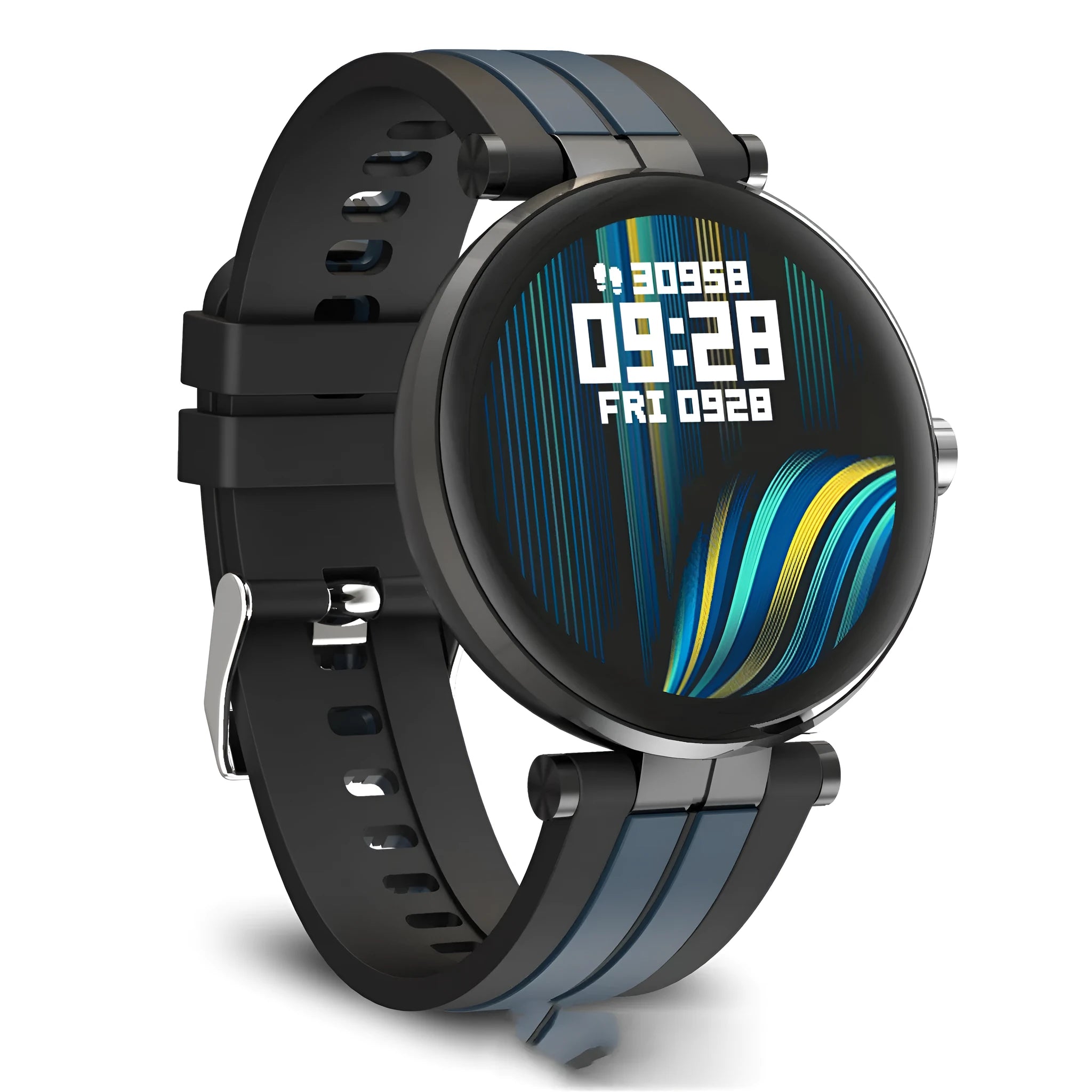Smart watch blood pressure bracelet with heart rate monitoring, 1.3 inch screen, silicone strap, black colour