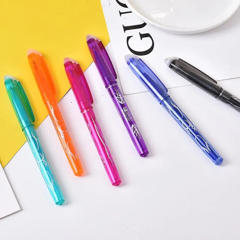 A set of heat-erasable gel pens with plastic shells and stainless steel nibs, showing the 0.5mm and 0.7mm options.