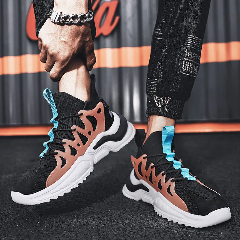 Men's fashion black non-slip sneakers with breathable mesh upper and EVA sole