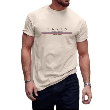 Men's loose fit pure cotton t-shirt with a printed letter design on the chest, shown in apricot colour.