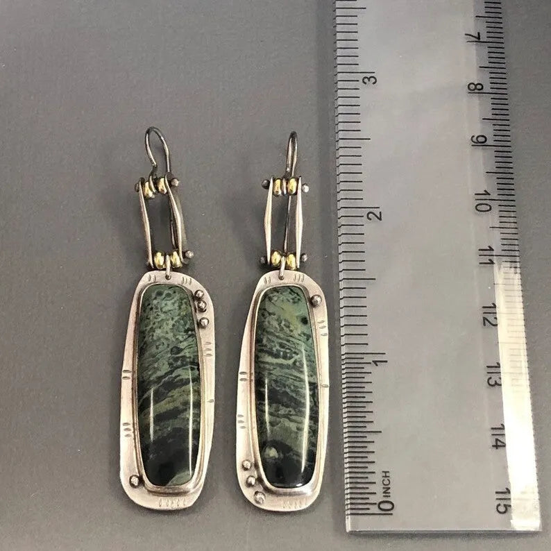 Geometric two-tone marble pattern alloy drop earrings with minimalist design