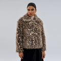 Leopard print women's coat with buckle lapel fastening in street fashion style