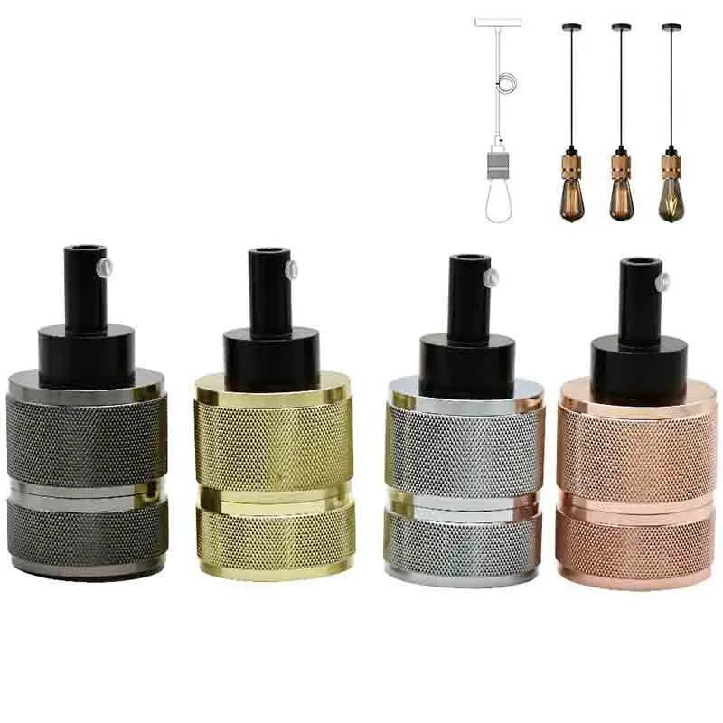 Retro DIY chandelier ceiling light with braided cord and metallic lamp holder in chrome, gold, rose gold, or shiny black finish.