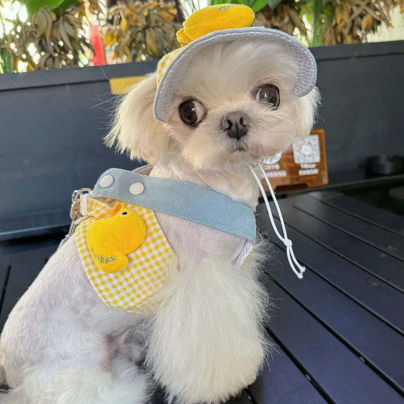 Pet harness and leash set with three-piece cat clothes outfit including hat