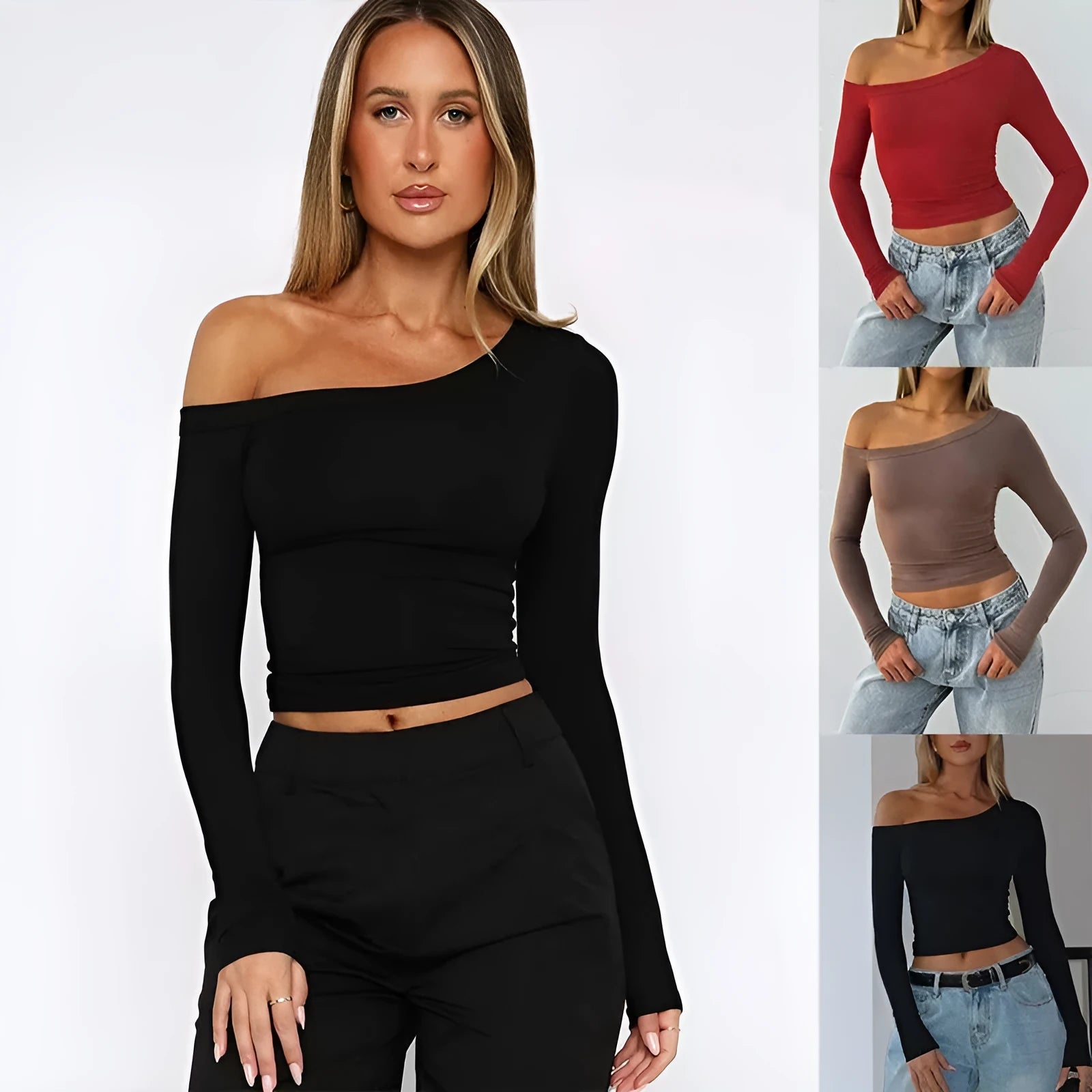 Women's slim fit long sleeve knitted cardigan with cross shoulder strap detail in solid colour.