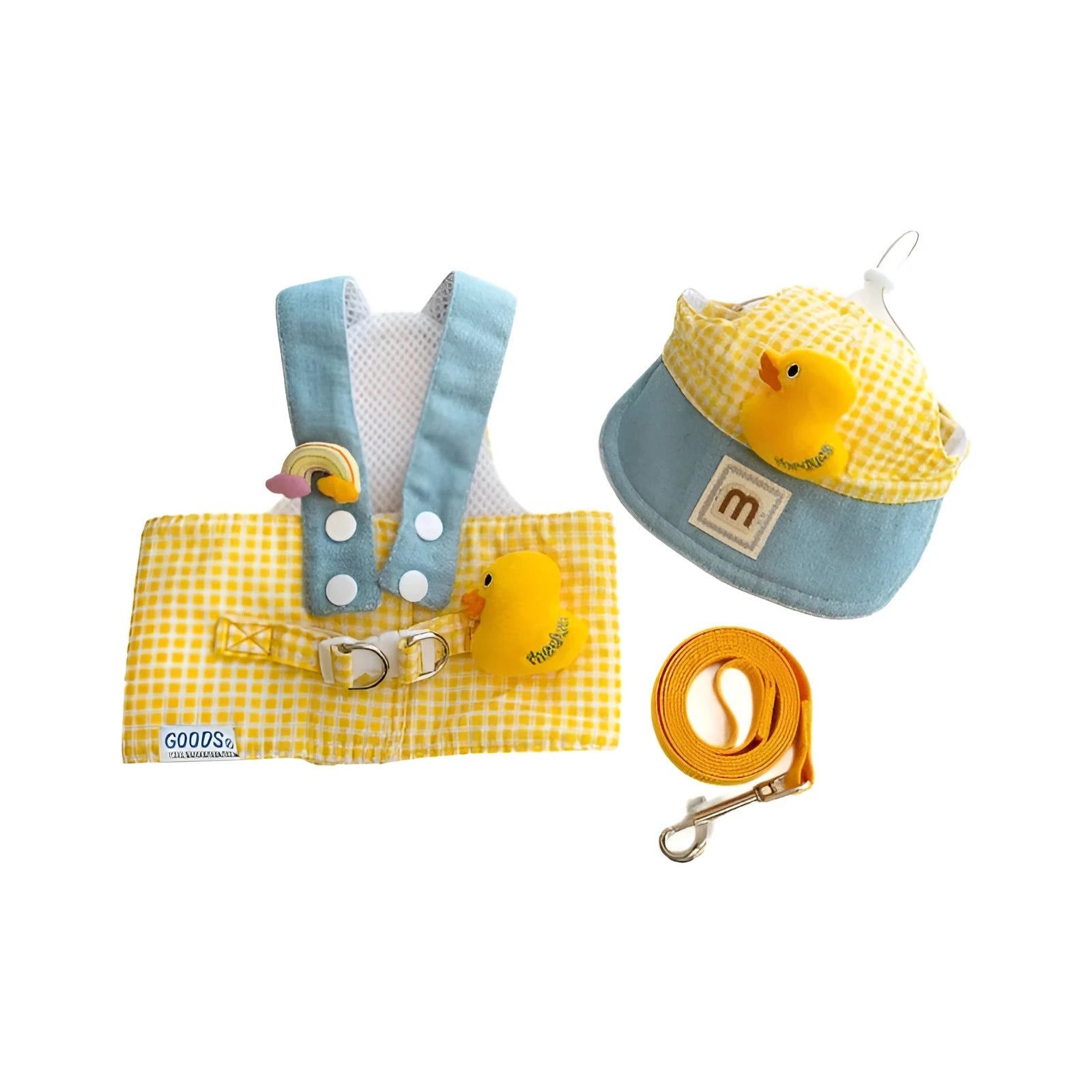 Pet harness and leash set with three-piece cat clothes outfit including hat