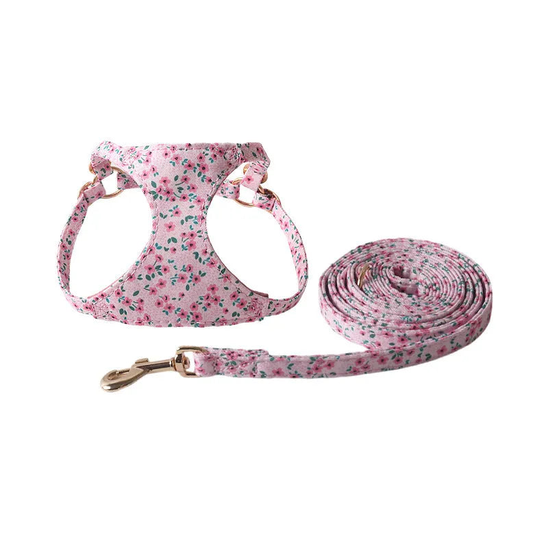 Super Beautiful Floral Series pet harness suit with leash in orange for small dogs
