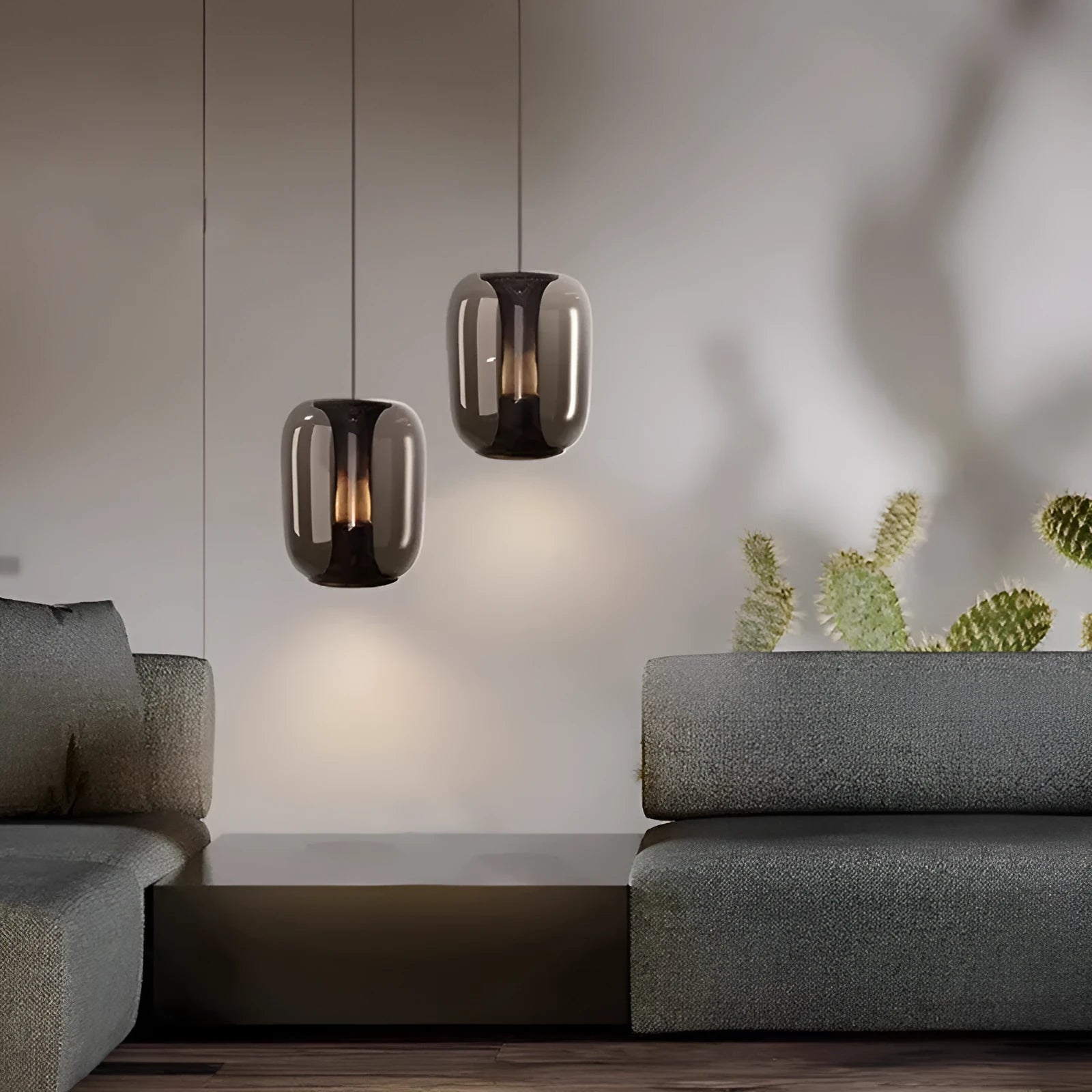 Minimalist glass dome chandelier in transparent, cognac or smoky grey colour