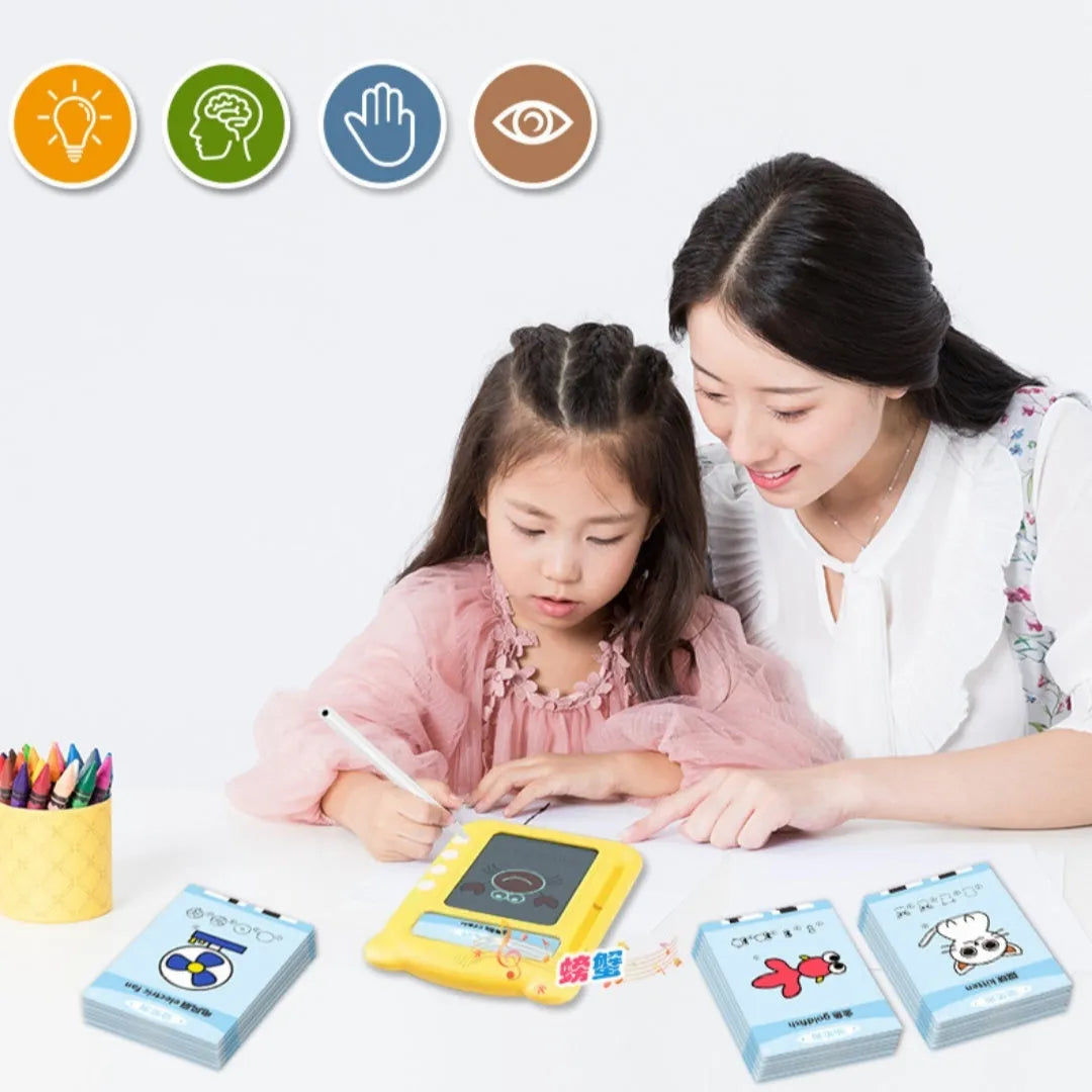 Yellow ABS plastic early learning machine with bilingual education cards for English and Chinese language learning
