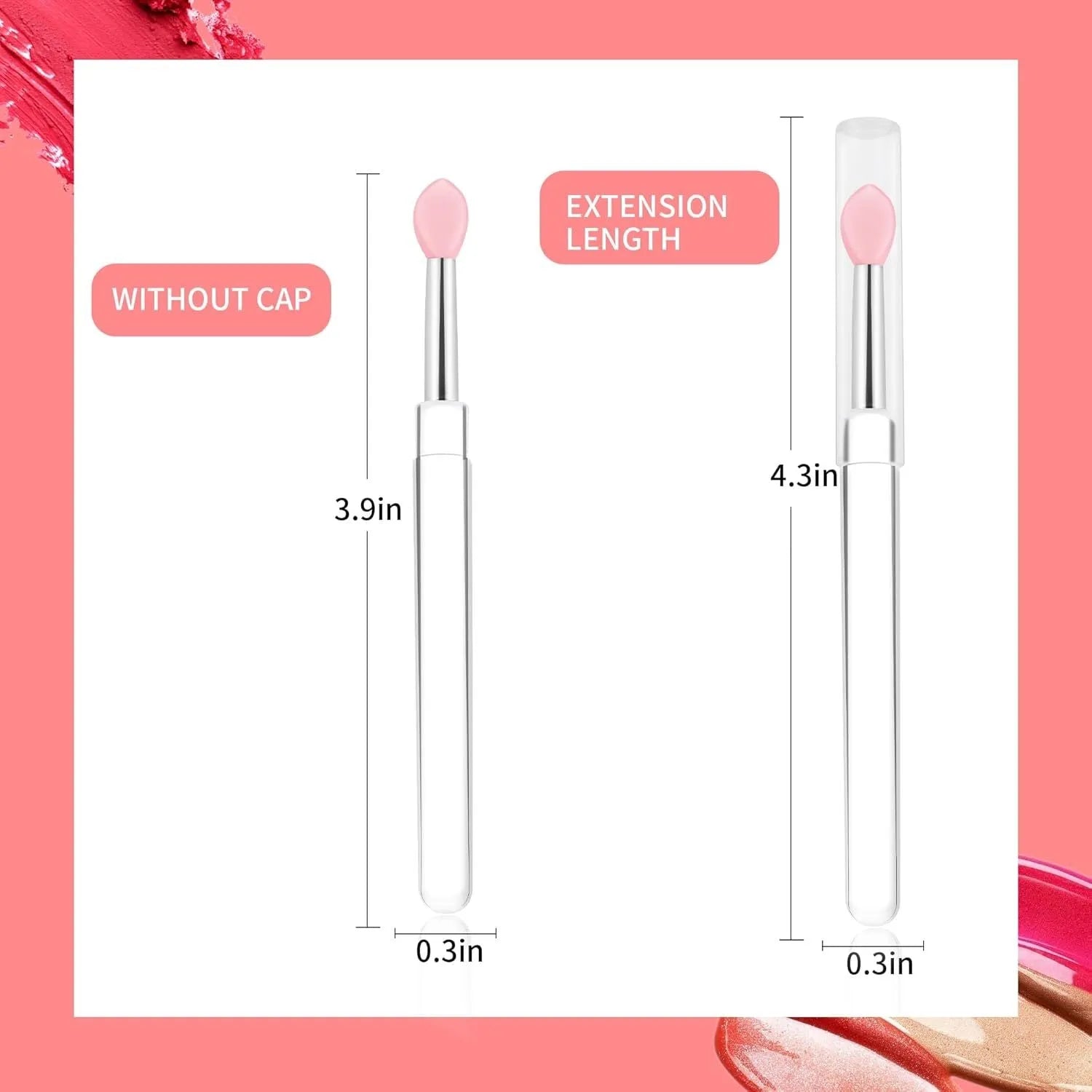 Set of eight coloured silicone lip brushes with protective caps for lipstick and gloss application