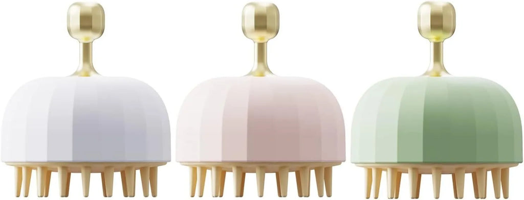 Green pet bath massage brush with silicone bristles and drain holes on a white background.