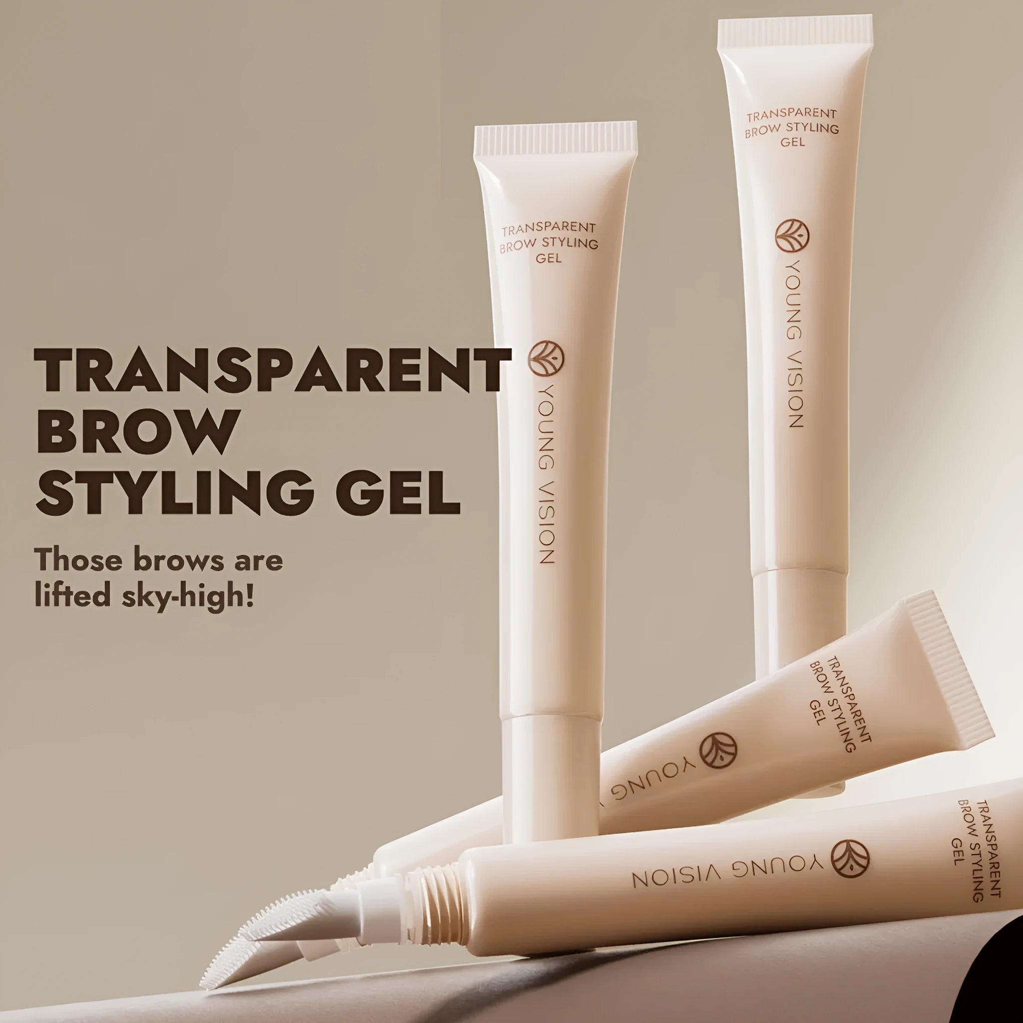 Transparent eyebrow gel in a tube with silicone brush head, 10g net content packaging