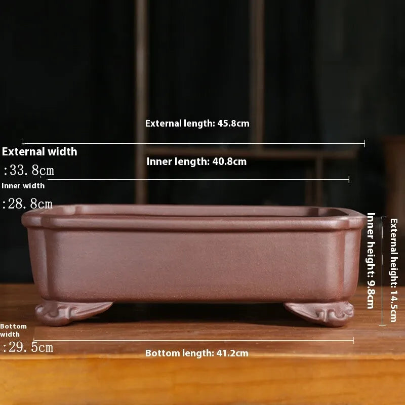 Purple sand rectangular bonsai planter with antique corner cutting design
