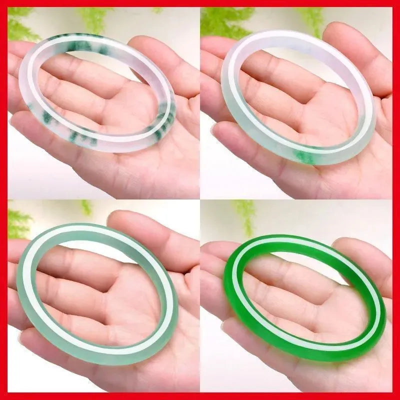 Natural jade bracelet with polished floating flower pattern and auspicious cloud motif, available in multiple colours and sizes