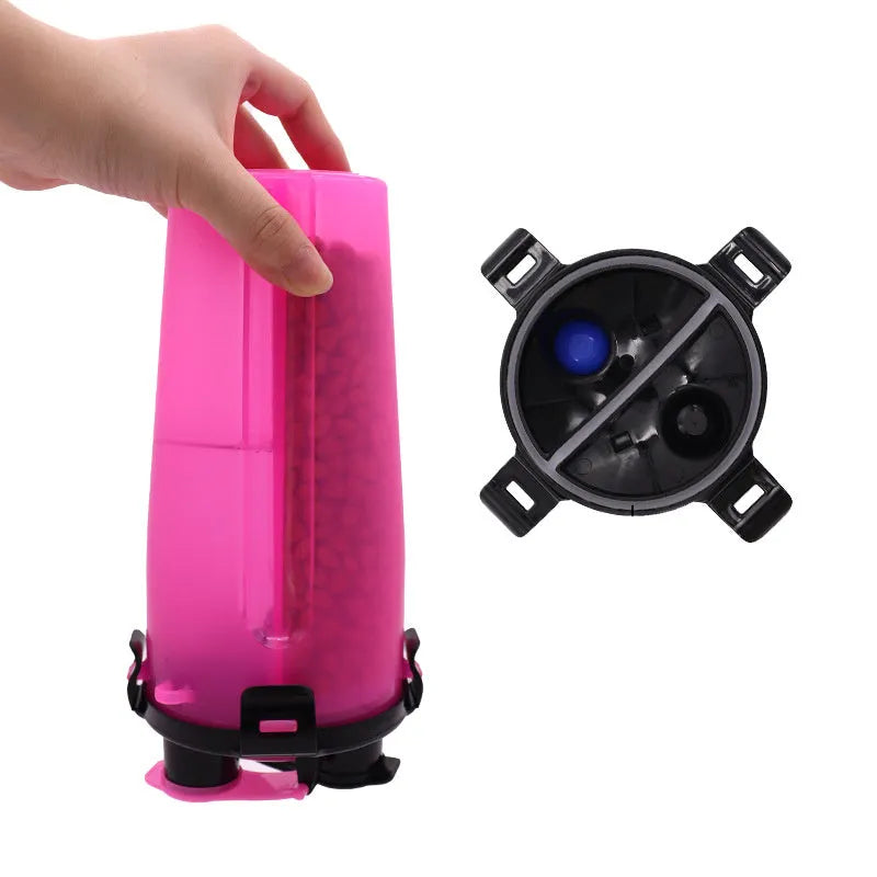 Portable 2-in-1 pet water cup in white, with 350ml water bottle and food container, 23cm height, PP material