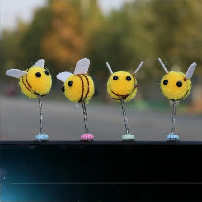 Small yellow and black swing spring bee car decoration made from fur material