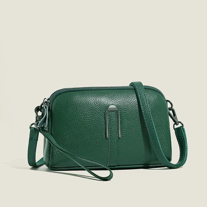 Genuine leather women's shoulder bag in horizontal square shape showing black colour option