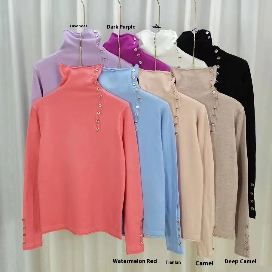 Short sleeve knitted bottoming shirt in core-spun yarn with 3D pattern, shown in available colours.