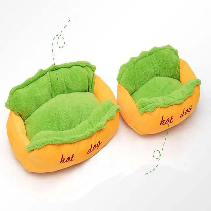 Hot dog bed pet winter bed with soft flannelette surface and removable cover in multiple sizes