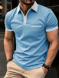 Men's loose fit casual short sleeve shirt with chest pocket in two-tone colour combination