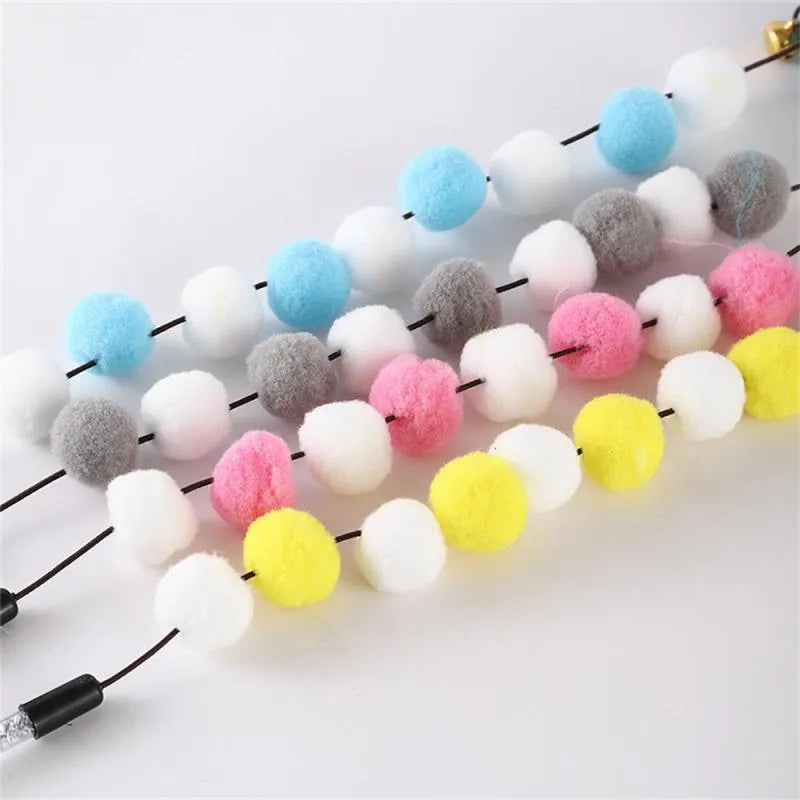 Colourful cat teaser interactive toy rod with bell and feather attachments