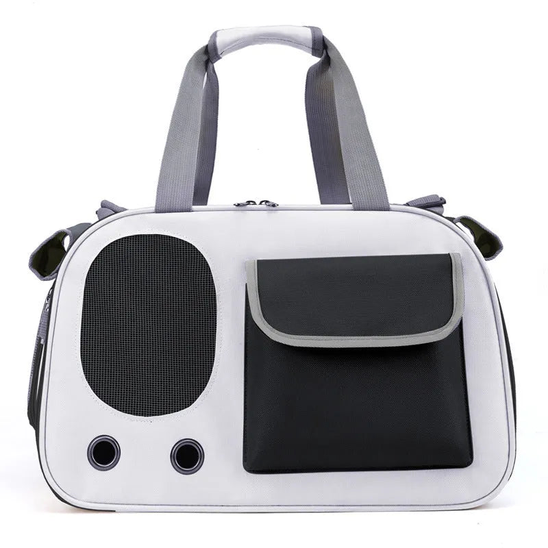 Yellow foldable canvas pet shoulder bag with large capacity and a single shoulder strap.