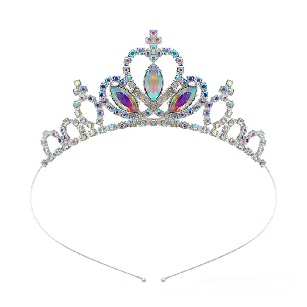 Gold tone alloy princess crown headdress with red coloured diamond accents for girls.
