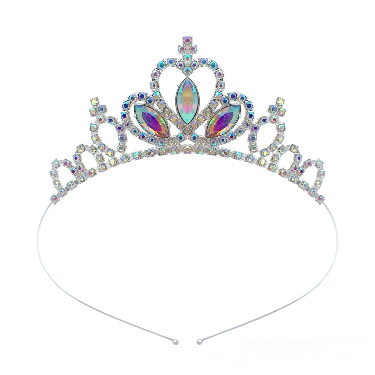 Gold tone alloy princess crown headdress with red coloured diamond accents for girls.