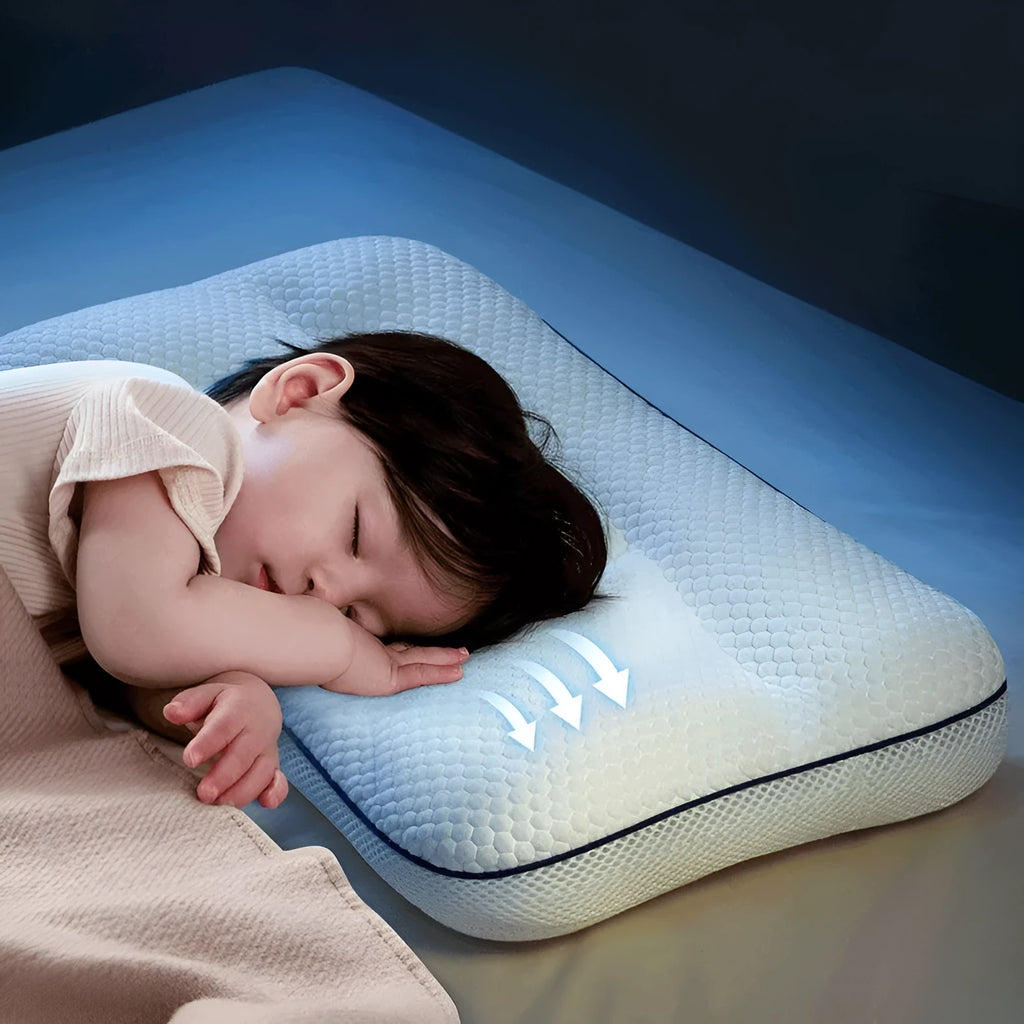Children's partition neck pillow with cold and warm double-sided antibacterial fabric and silk floss filler