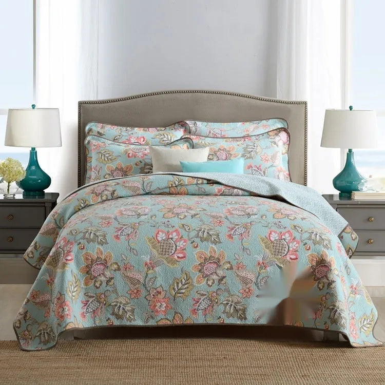 Pure cotton double-sided bedspread three-piece set with geometric pattern for 1.8m bed