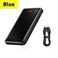 3-in-1 slim magnetic wireless power bank in blue, PC+ABS shell, 117.3x69.7x20.3mm, with USB cable