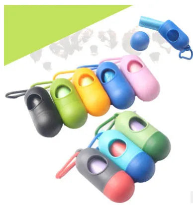 A compact black dog poo bag holder with a side hook and a Velcro strap at the bottom.