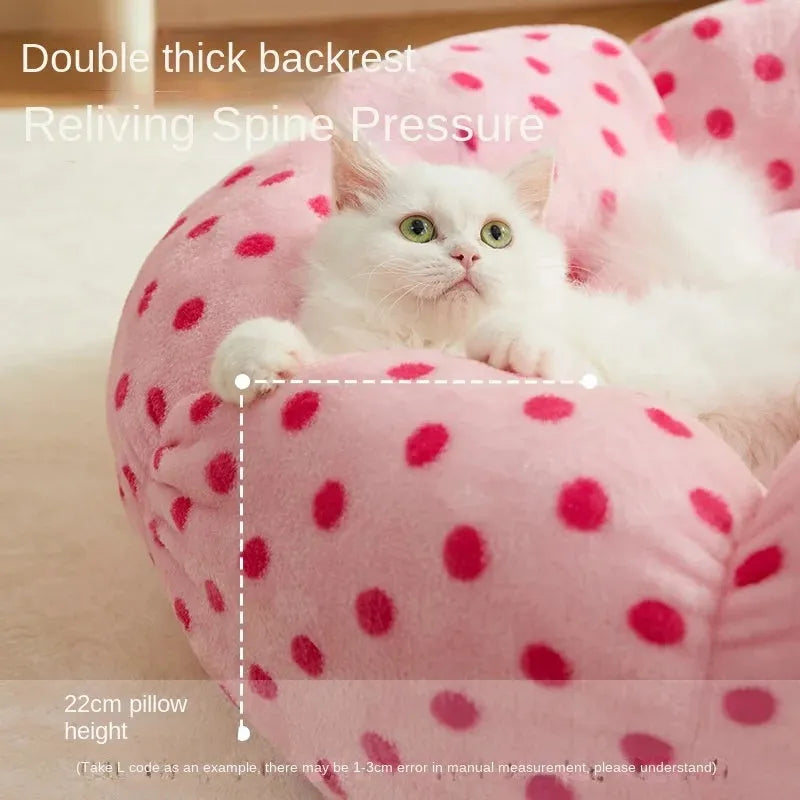 Pink dot fabric cat bed with cushion, 45cm or 65cm diameter for small to medium cats up to 20 pounds
