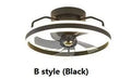 Modern white ceiling fan lamp with integrated light and five blades, shown installed on a ceiling.