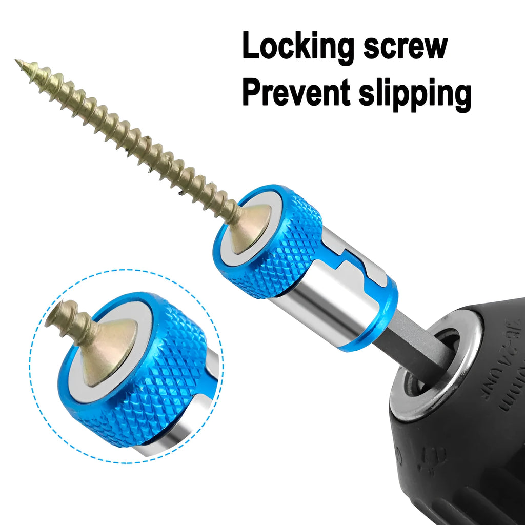 Light blue screwdriver bit with magnetic ring for slotted screwdrivers