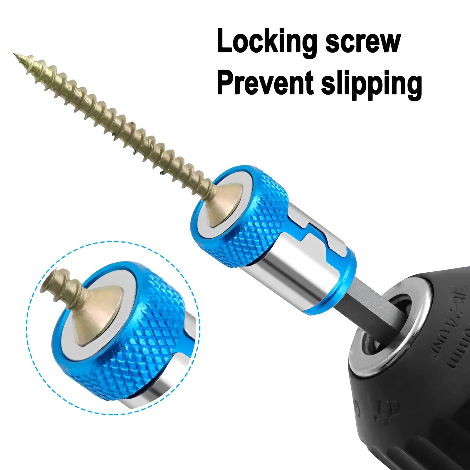 Light blue screwdriver bit with magnetic ring for slotted screwdrivers