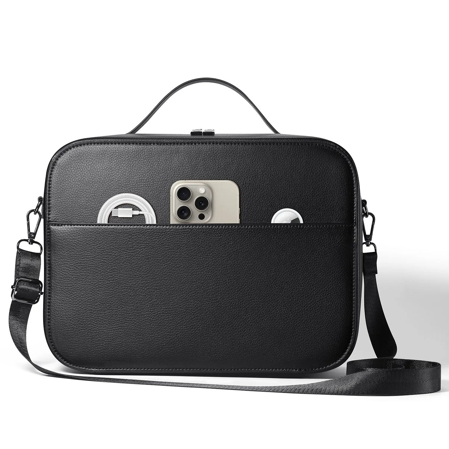 Vision Pro MR glasses storage box in black superfiber construction showing 32.5 cm dimensions