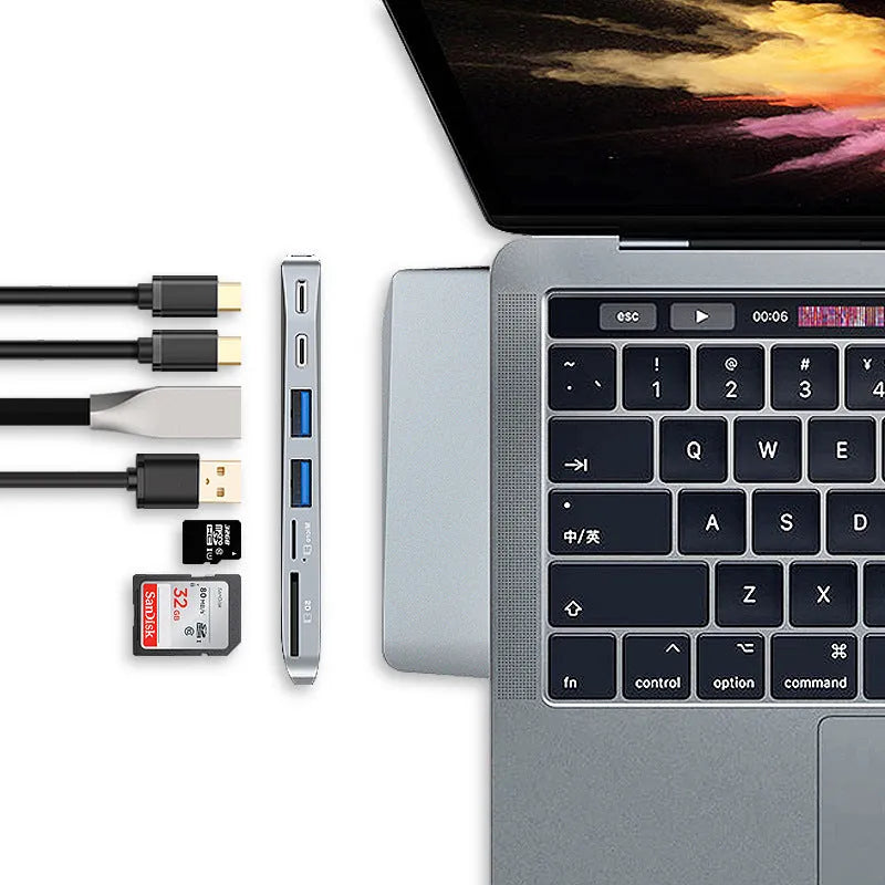 8-in-1 USB-C hub conversion head for MacBook Pro with multiple interface ports